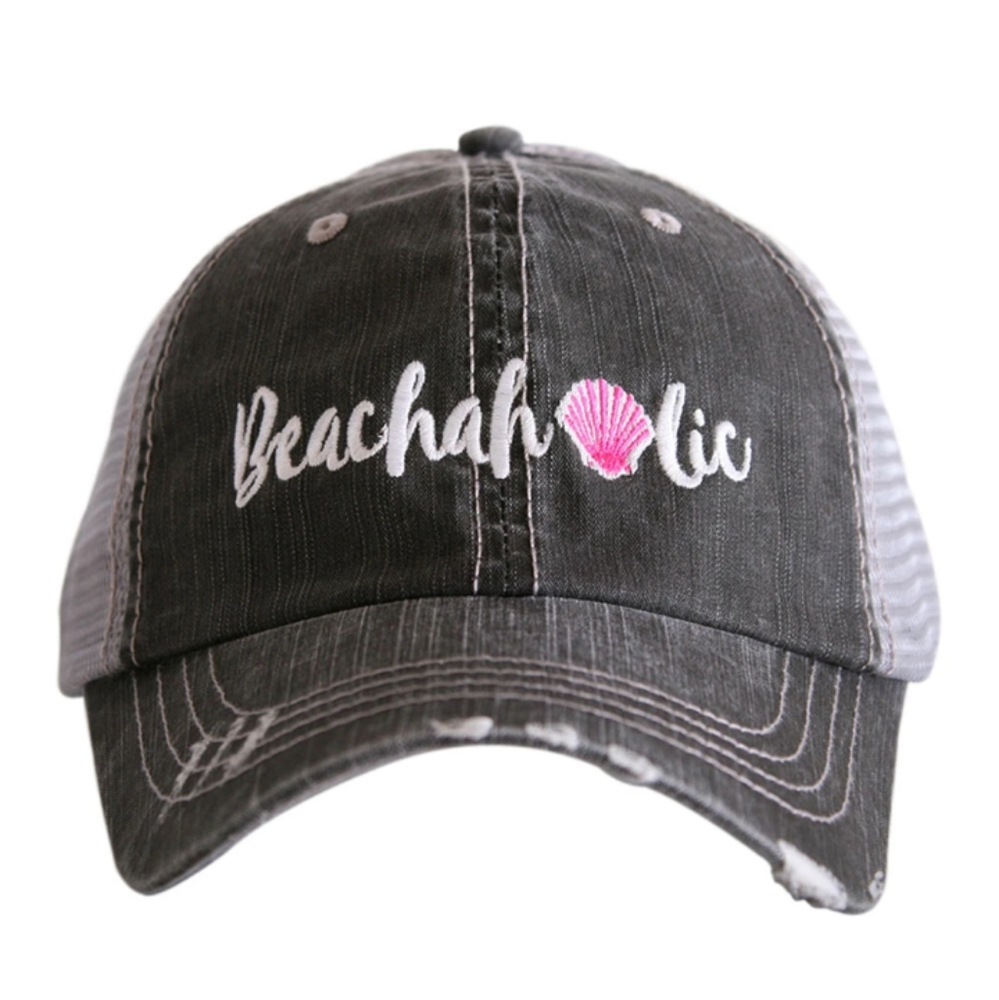 Beachaholic Distressed Embroidered Trucker Hat